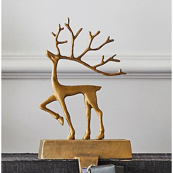 Pottery Barn Other - NIB Pottery Barn Gilded Reindeer Brass Christmas Stocking Holder Small Deer Gold